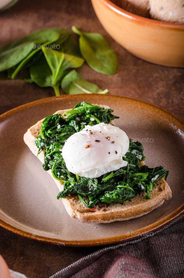 Egg benedict with garlic spinach Stock Photo by PeteerS PhotoDune